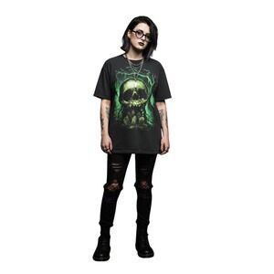 Anvil Mens Benscoter Skull Graveyard Graphic T-Shirt Black XL Horror Art Tee